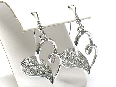 Made in korea whitegold plating crystal half and half heart  earring