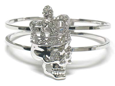 Made in korea whitegold plating crystal crown and skull hinge bangle