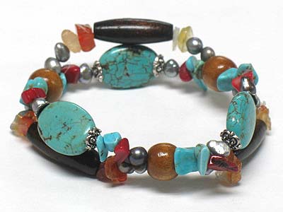 Turquoise and multi natural stone stretch bracelet