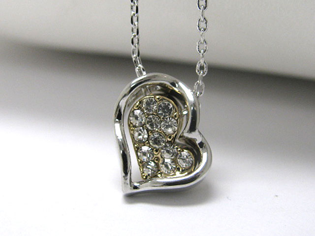 Made in korea whitegold plating crystal stud paved heart chain tied necklace -valentine