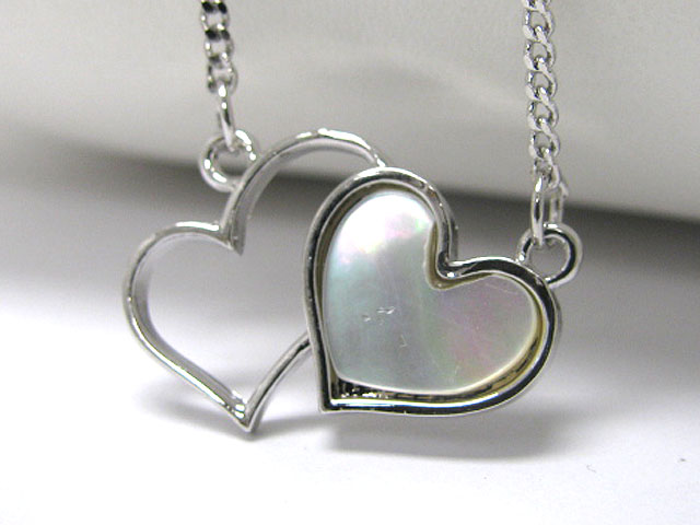 Made in korea whitegold plating mother of pearl heart link chain tied necklace -valentine