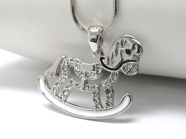 Made in korea whitegold plating crystal stud rocking horse pendant necklace