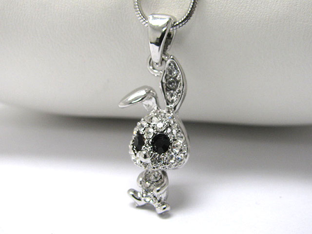 Made in korea whitegold plating crystal stud rabbit pendant necklace