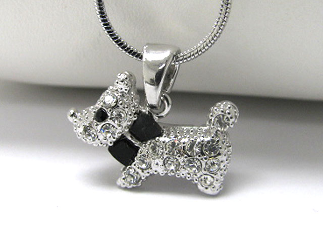 Made in korea whitegold plating crystal stud cute doggy pendant necklace