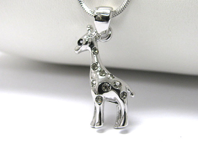 Made in korea whitegold plating crystal stud giraffe pendant necklace