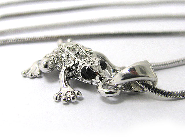 Made in korea whitegold plating crystal stud frog pendant necklace