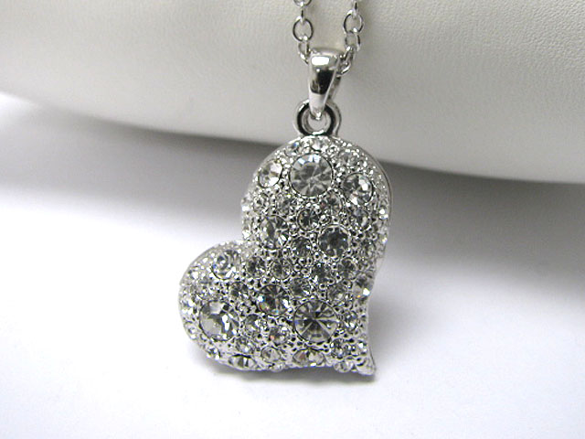 Made in korea whitegold plating crystal stud heart pendant necklace