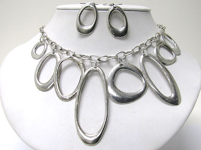 Mixed shape metal hoop dangle necklace earring set - hoops