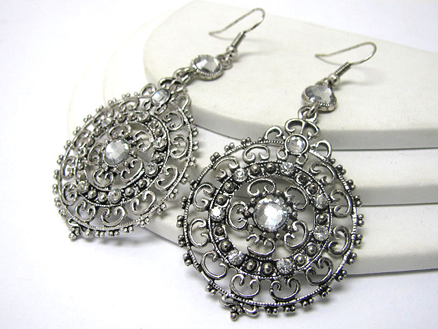 Crystal stud metal round disk earring