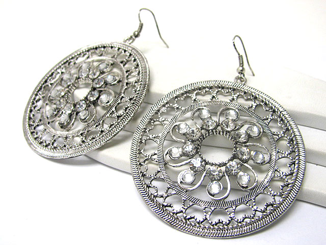 Crystal stud large metal round disk earring