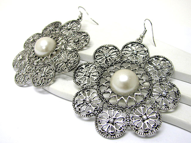 Crystal stud large metal flower earring