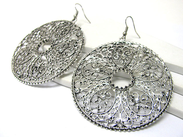 Crystal stud large metal round disk earring