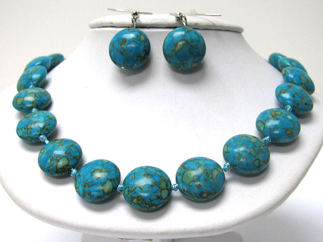 Art deco colored natural stone link necklace earring set