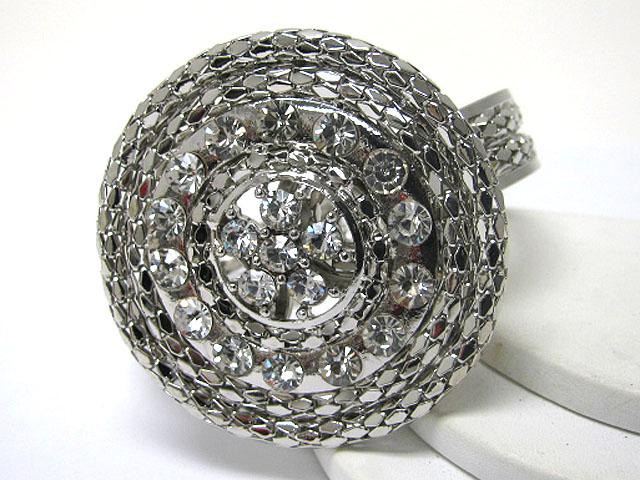 Crystal stud metal tube chain wrapped large round hinge bangle