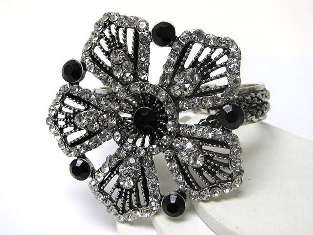 Crystal stud metal large flower hinge bangle