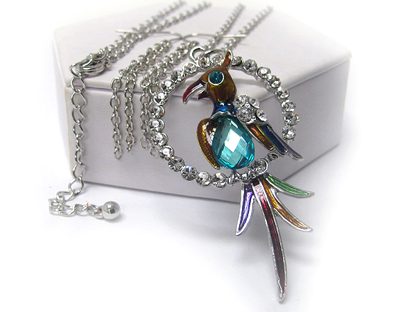 Crystal deco tropical bird necklace earring set