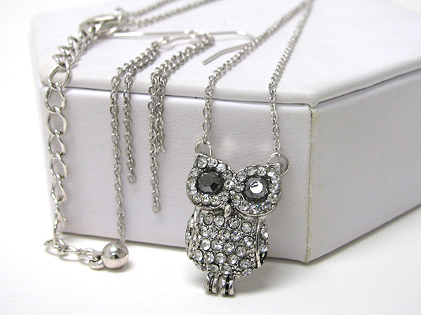 Crystal stud owl necklace earring set