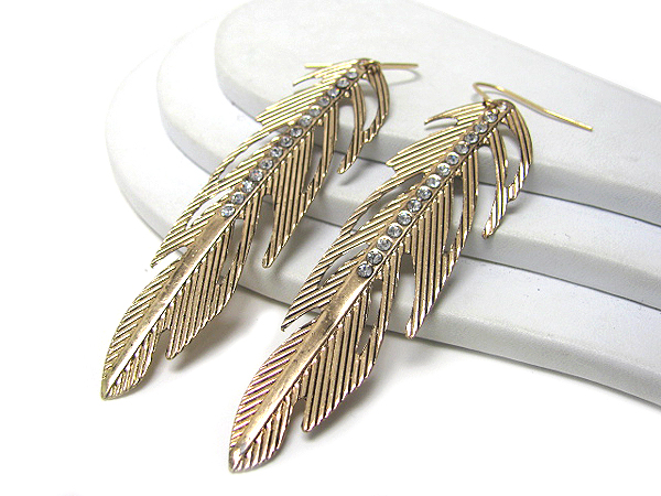 Crystal deco long leaf earring