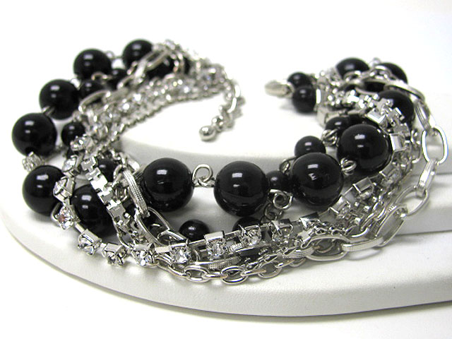 Acryl ball and rhinestone multi metalic chain link bracelet