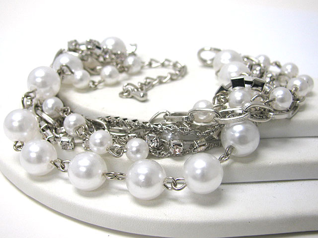 Acryl ball and rhinestone multi metalic chain link bracelet