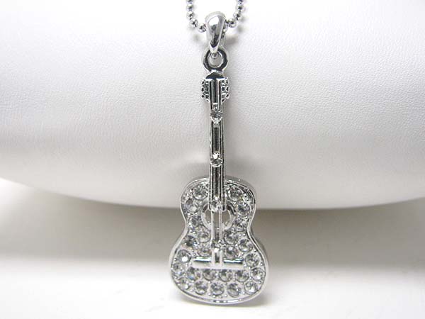 Made in korea whitegold plating crystal stud guitar pendant necklace