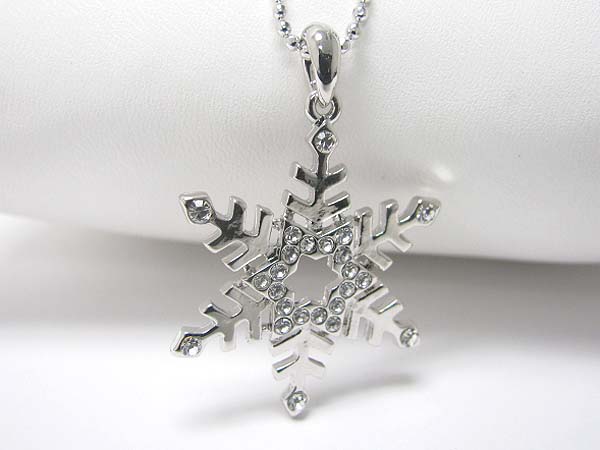 Made in korea whitegold plating crystal stud snowflake pendant necklace