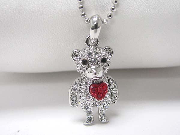 Made in korea whitegold plating crystal stud love bear pendant necklace