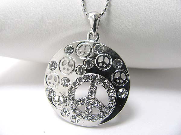 Made in korea whitegold plating crystal stud round peace theme pendant necklace