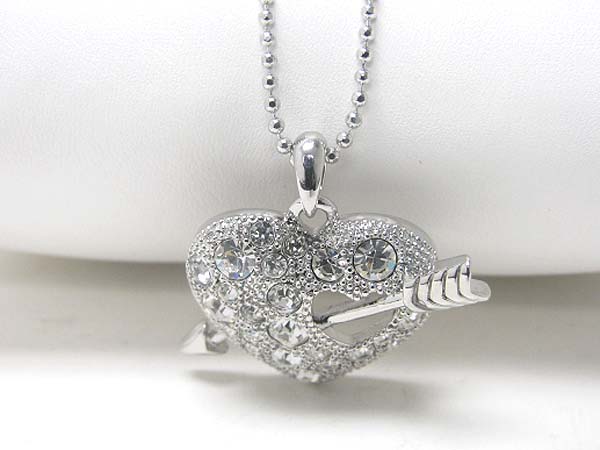 Made in korea whitegold plating crystal stud arrow heart pendant necklace