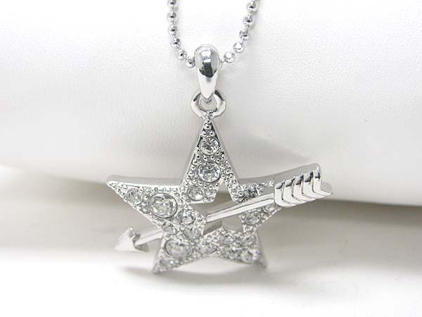 Made in korea whitegold plating crystal stud arrow star pendant necklace