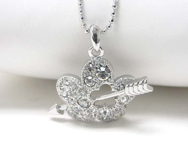 Made in korea whitegold plating crystal stud arrow flower pendant necklace