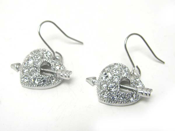 Made in korea whitegold plating crystal stud arrow heart earring