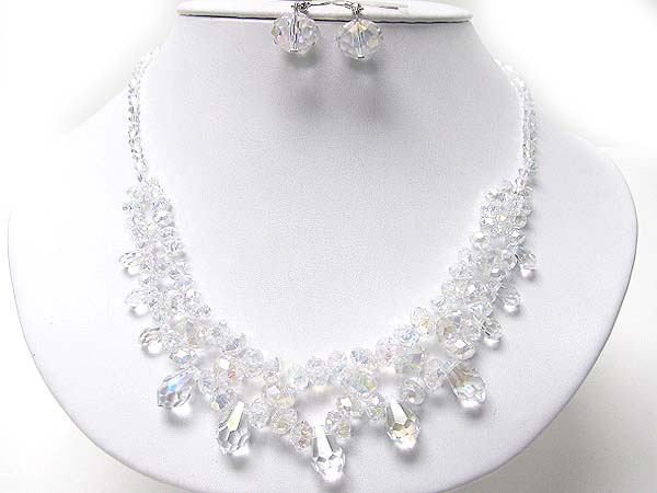 Crystal cut facet glass necklace earring set