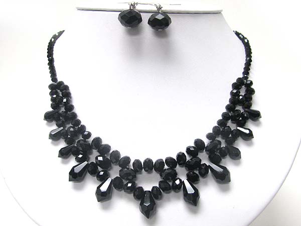 Crystal cut facet glass necklace earring set