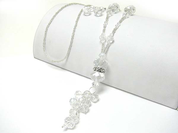 Crystal cut facet glass y drop necklace earring set