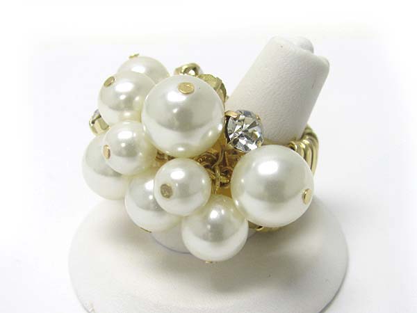 Mixed pearl and crystal deco stretch ring