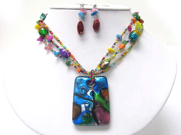 Murano glass and mixed chip stone necklace earring set