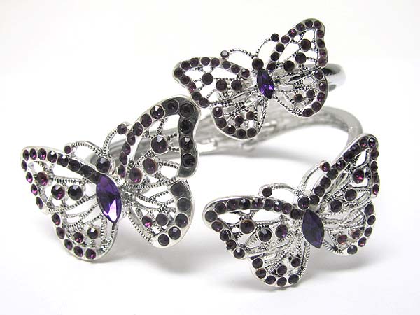 Crystal stud tri butterfly edge metal bangle