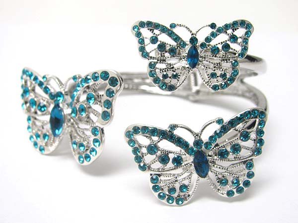 Crystal stud tri butterfly edge metal bangle