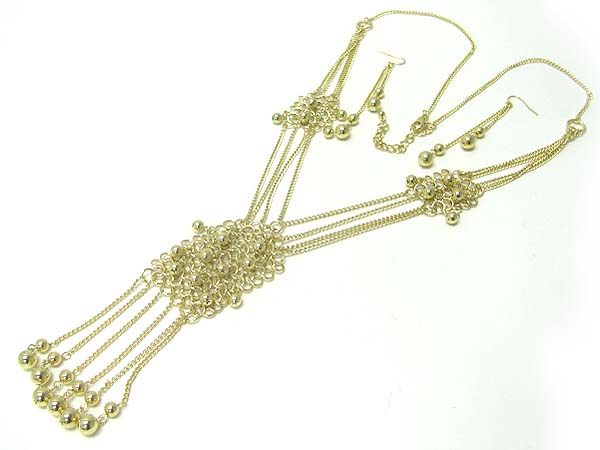 Metal mesh chain and ball long necklace earring set