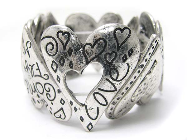 Textured metal heart link stretch bracelet