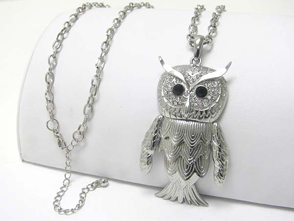 Crystal stud owl pendant long necklace