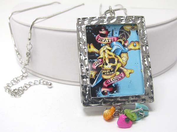 Crystal tatto theme picture frame pendant long necklace