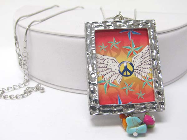 Crystal tatto theme picture frame pendant long necklace