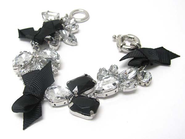 Facet mixed shape crystal dangle and ribbon bracelet