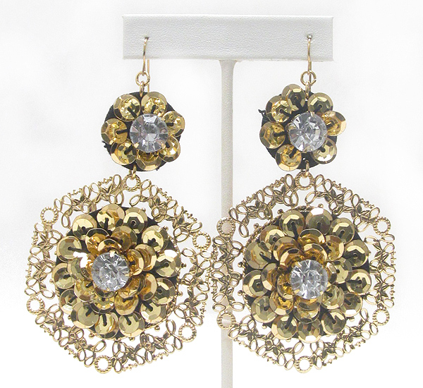 Sequin and filigree metal earring