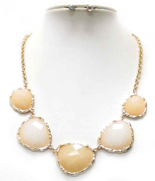 Pastel tone multi facet acrylic stone link necklace earring set