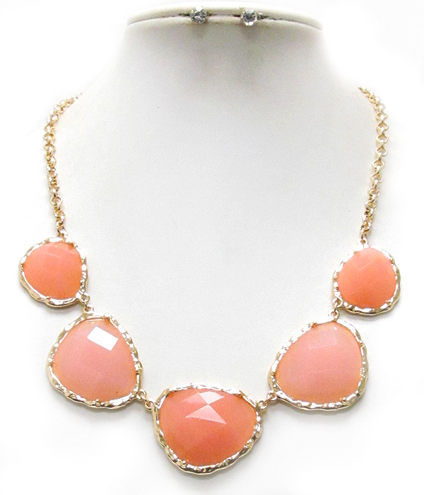 Pastel tone multi facet acrylic stone link necklace earring set