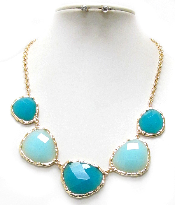 Pastel tone multi facet acrylic stone link necklace earring set