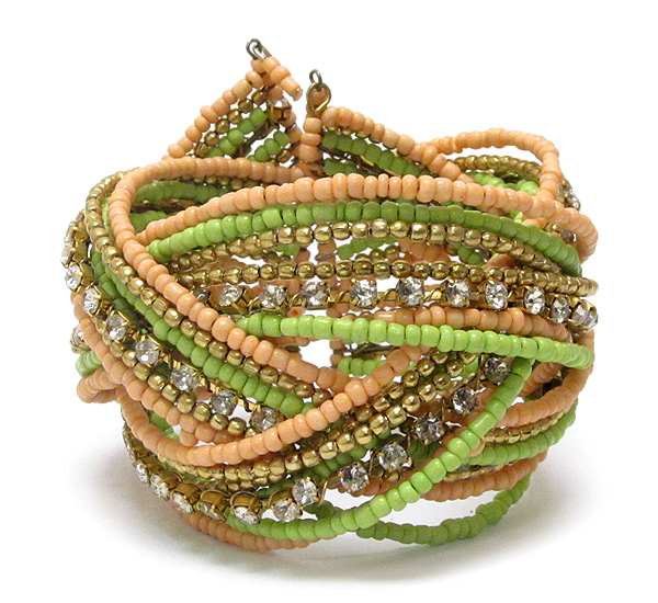 Crystal and multi seed bead flexible wire mix bracelet